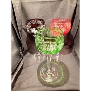 Vintage Cut to Clear Crystal Wine Hock Glasses Set of 3